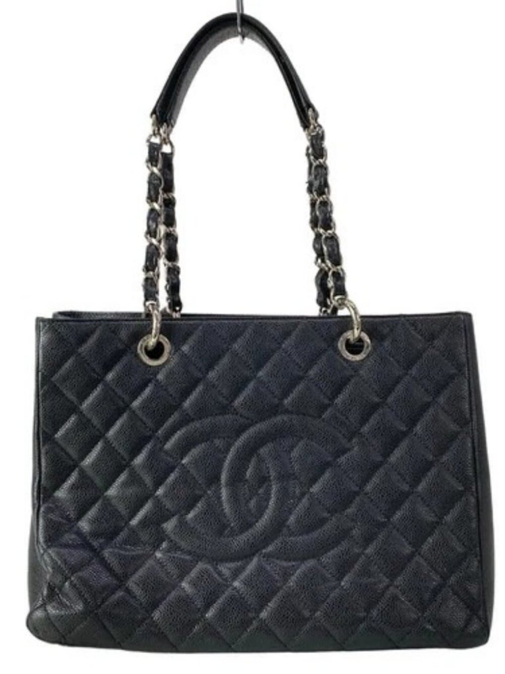 CHANEL Reprinted chain tote,GST A50995 Black Silver Calfskin Tote Bag